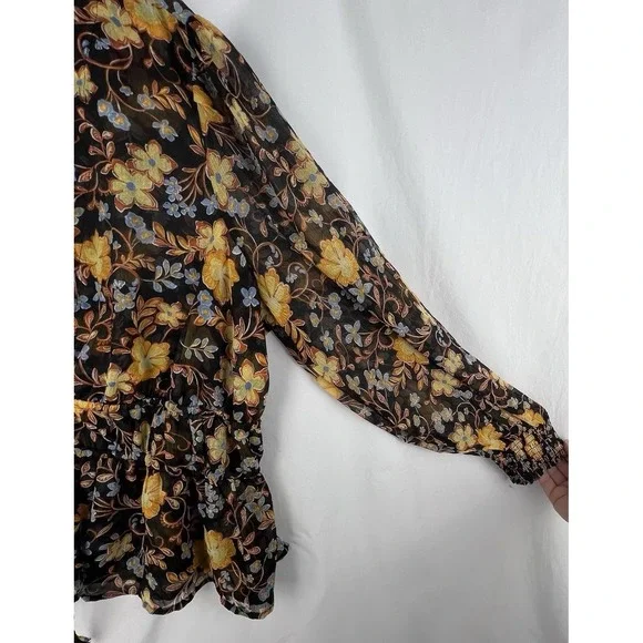 Old Navy Womens Top Size XL Dark Floral Smocked Long Sleeve Peplum Shirt - Picture 9 of 15